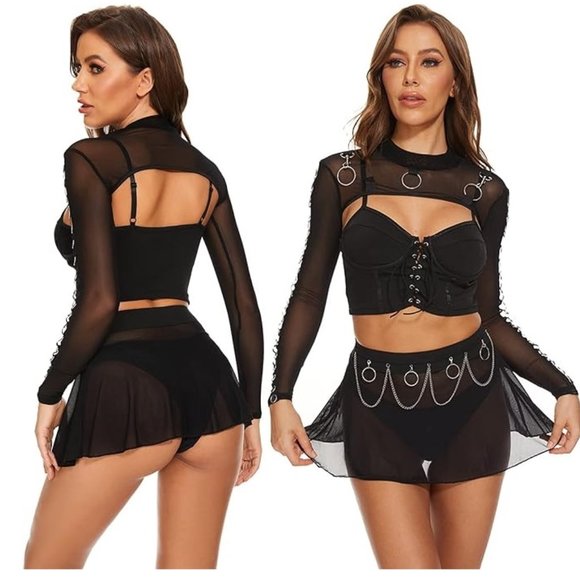 Black See Through Mesh Crop Top Sheer - Picture 3 of 3